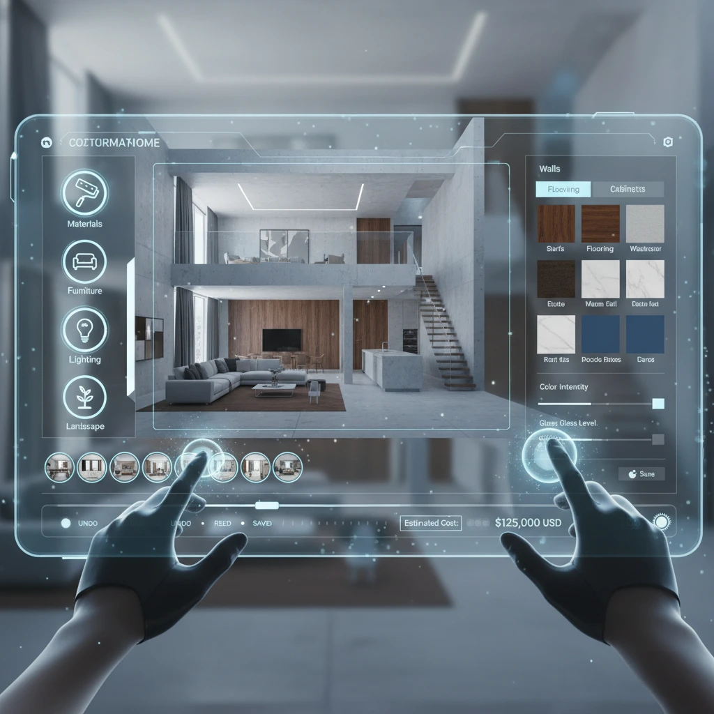 Virtual home customization interface with design options